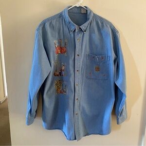 Vintage Long Sleeve Denim Button Up Blouse Sze L Large Unbranded Country Graphic